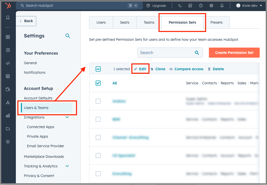 HubSpot Permission Sets