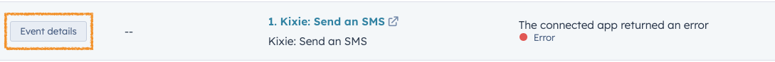 An Action Log entry expanded to show the Event Details button