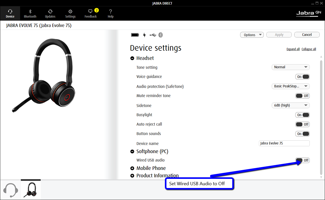 Jabra evolve 75 discount connect to mobile